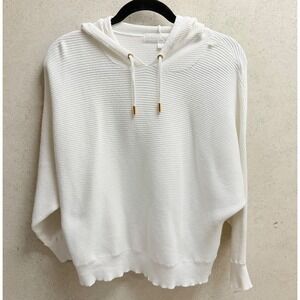 Chelsea & Theodore L Womens White Cropped Cozy Textured Knit Pullover Hoodie